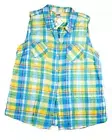 Christopher & Banks women's top blue plaid sleeveless size L button front new