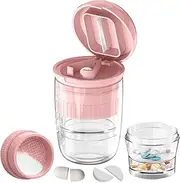 GloDeals Pill Cutter, Pill Crusher and Splitter, Pill Cutter for Small or Large Pills, Crushes Pills, Vitamins, Tablets, Stainless Steel Blade, Removable Drinking Cup (Pink)