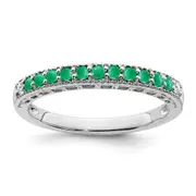 14k White Gold Emerald and Real Diamond Band