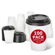 [100 Pack] 12 Oz Disposable Coffee Cups with Lids Paper Coffee Cups with Lids 1