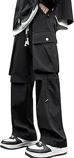 [FEOYA] Mens Cargo Pants Hip Hop Trousers Streetwear Cargo Joggers Bottoms Straight Wide Legs Casual Baggy Loose Elastic Waist Retro Vintage Multi Pockets for Sports Gym Workout Running M