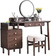 New Furniture Solid Wood Dressing Table Multifunctional Makeup Vanity Set with LED Mirror and Cushion Stool Vanity Desk 3 Drawers Side Cabinet Computer Desk