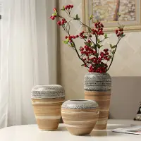 在飛比找松果購物優惠-客廳餐桌插花檯面三件套 復古陶瓷花瓶擺件 景德鎮家居裝飾 (