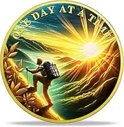 Premium Sobriety Coin - One Day at a Time with Inspiring Sunrise and Mountain Climber Design, Mahatma Gandhi Quote,Durable Metal Recovery Token, Perfect for AA Gifts and Motivational Keepsake