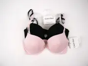 2 Calvin Klein Women's Push Up Plunge Bras 34C NEW Pink Black