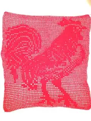 Filet Crochet Red Rooster 17" x 18" Cotton Perfect as Pillow Top, Table, Window