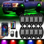 10Pods RGB LED Rock Lights with APP/RF Remote Control Waterproof Underglow Lights High Bright Zone Neon Exterior Lights 12v for Four Wheeler UTV ATV Golf RZR Offroad Pickup SUV Car Truck Accessory