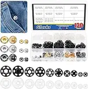 Glarks 130pcs 5 Colors Sew on Snap Buttons Kit, 7/9/10/15/18/20MM Clothes Hidden Button, Clear Press Stud Snap Fasteners, Invisible Press Studs Buttons, Invisible Small Snap Button for Sewing Clothing