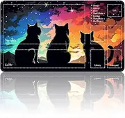 Playmat for MTG Magic Size 24x14 Inch Game Mats Tabletop Magic Play Mats,Premium Smooth Rubber Surface, Mousepad Compatible Qindaiwen for MTG RPG CCG Trading Card Game Play mats, Three Cats