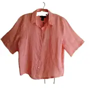 NWT Tahari 100% Linen Ladies Blouse Pastel Orange Short Sleeve Size Medium