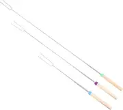 3 Pack Stainless Steel BBQ Fork Hot Dog Roasting Sticks Skewers Marshmallow Stick Fruit Skewers Non-Slip Grip Outdoor BBQ Tool