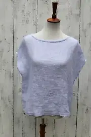 TAHARI Women Size XS NEW Linen Oversized Blue Button Down Box Top