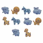 Zoo Animal Cutie Buttons- - Sew Craft Scrap - Lion Giraffe Zebra Hippo Elephant