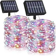 Toyyot Solar String Lights, 2 Pack 200LED Solar Copper Wire Lights,8 Modes Waterproof Solar Fairy Lights for Courtyard, Party, House and Christmas Decoration Lighting (Color)