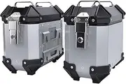 Motorcycle Side Case, Aluminium Alloy 18L Motorbike Hard Side Saddlebag Box with Safety Lock, Handle, Waterproof Left and Right Storage Carrier for Helmet Luggage (Silver)