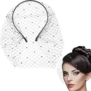 [Wzenclave] Mesh Veil Headband Black Fascinators with Veil for Women Bridal Wedding Tea Party 1920s Headpiece and Halloween Costume Accessories Black Veil Vintage Accessories for Women Girls