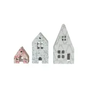 Printed Paper Mache Houses with Berry and Tree Patterns, Multicolor, Set of 3
