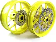 Neon Yellow Front Rear Wheel Rim and Brake Disc Rotor Compatible with Honda CBR600RR 2007-2017, Motorcycle Replacement Accessories Parts