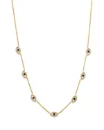 Moon & Meadow 14K Yellow Gold Blue Lapis Lazuli And White Topaz Evil Eye Station Necklace, 18-19