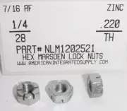 1/4-28 HEX MARSDEN LOCK NUTS STEEL ZINC PLATED 7/16 AF X .220 TH (50)