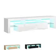 ALFORDSON TV Cabinet Stand RGB LED Night Light with 16 Colors and 4 Modes, 15mm Thick Particle Board, Modern Furniture Entertainment Unit for Living Room, Multimedia Centre, 160 x 45 x 35cm, White
