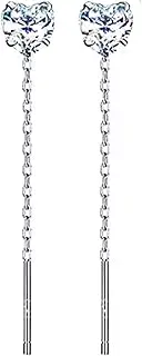 [Razzberry] Sterling Silver Hypoallergenic Crystal Earrings, Threader Pull-Through Chain Tassel Drop Earrings, 4.1cm drop, with Gift Pouch