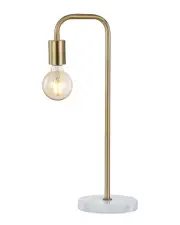 JONATHAN Y Axel 20.5in Minimalist Glam Gold Pipe Metal Marble LED Table Lamp