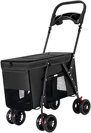STARTIST Dog Stroller Pet Stroller Folding Metal Oxford Cloth Cat Trolley Metal Breathable Portable Pet Supplies Cart Jogging Stroller, Black