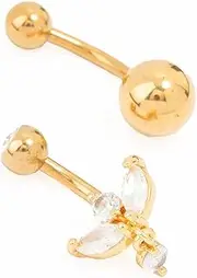 [Lovisa] Gold Plated Surgical Steel Marquise Drop Belly Bars 2-Pack | Premium Gold PVD Plated on Surgical Steel | Hypoallergenic | On Trend Designs, metal, cubic-zirconia