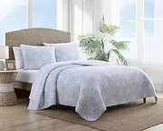 [Tommy Bahama] King Quilt Set, Reversible Cotton Bedding with Matching Shams, Soft Coastal Bedspread, All Season Home Decor (Makena Blue, King)