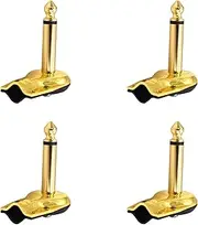 tunghey 4 pack DIY 6.35MM 1/4" Mono Male 90 Degree Right Angle Pancake Style Plugs Connectors for Speaker,Snakes Golden Plated TS Male Mono 1/4 Inch Phono 6.35mm Phone Microphone Plug