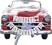 'JUST MARRIED' Banner Wedding Decorations, Just Married Wedding Day Sign Bridal Shower Decoration Banner Car Decorations for Honeymoon Wedding