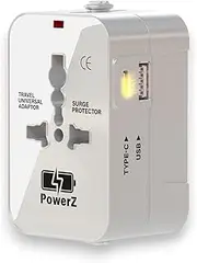 POWERZ Universal Travel Adapter, Worldwide All in One Travel Adapter AC Power Plug Adapter International Wall Charger with USB-A and Type-C (USB C) Charging Ports for USA Europe AUS UK