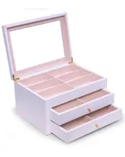Bey-Berk White Wood 18-Sunglass Storage Box