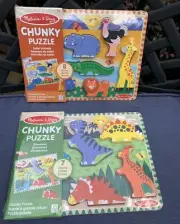 2 Melissa & Doug NEW Wooden Chunky Puzzles- Safari Animals & Dinosaurs
