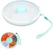 Roczential Rotating Snack Box with Hand Strap, Reusable with 5 Compartments and Lid, Leak-Proof and BPA Free for Snacks, Fruits (Green)