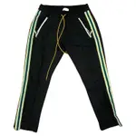 RHUDE BLACK TUXEDO PANTS GREEN STRIPE