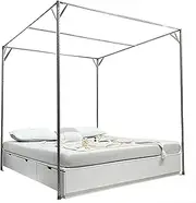 BISCALO Queen Large Canopy Bed Frame, 27 Mm Thick, Silver, Stainless Steel & Metal, Traditional Style, Easy Assembly, Compatible with Queen Large Mattress