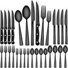 24 Piece Black Silverware Set for 4 Stainless Steel with Steak Knives