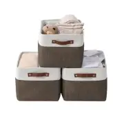 Storage Bins Fabric Baskets for Shelves, Closet, Toys, Nursery (Brown/White, ...
