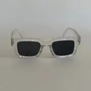 Y2K Clear Frame Square Sunglasses Black Lens Unisex Bold UVA UVB