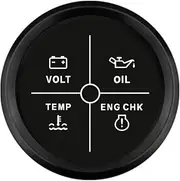 ELING Waterproof 4LED Alarm Gauge Meter 52mm (2") with Backlight Volt Oil Pressure Water Temperature Engine Check Alarm 9-32V (BN)
