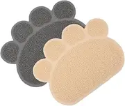 PENIKOKO 2pcs Cat Litter Mat Non Slip PVC Cat Feeding Mat Grey Beige Easy to Clean Litter Box Rug Protects Floors from Mess and Scratches