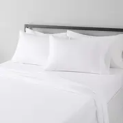 Amazon Basics Lightweight Super Soft Easy Care Microfiber Bed Sheet Set with 36-cm Deep Pockets - Queen, Bright White