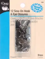 Dritz 193 Sew-On Hooks & Eyes 1/2" 12/Pkg-Black & Nickel