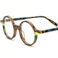 在飛比找蝦皮商城精選優惠-新款拼色個性時尚圓形板材眼鏡框光學鏡框架小臉男女眼鏡工廠
