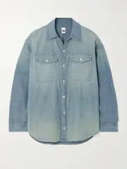 [RE/DONE] RE/DONE - + Net Sustain + Pamela Anderson Oversized Organic Cotton-chambray Shirt - Mid denim - small small Blue