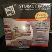 Space Bag Storage Packs Vacuum-Seal & Roll Up 15 Bag Combo Set NEW