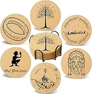 Cegkuc Coasters for Drinks with Holder Set of 6, Absorbent Cork Ring Coaster for Cup Desk Office Table Kitchen Decor House Warming Gifts for New Home Couples, Round 4"