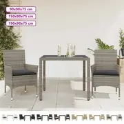 Garden Dining Set with Cushions Bistro Set Grey Poly Rattan and Glass vidaXL